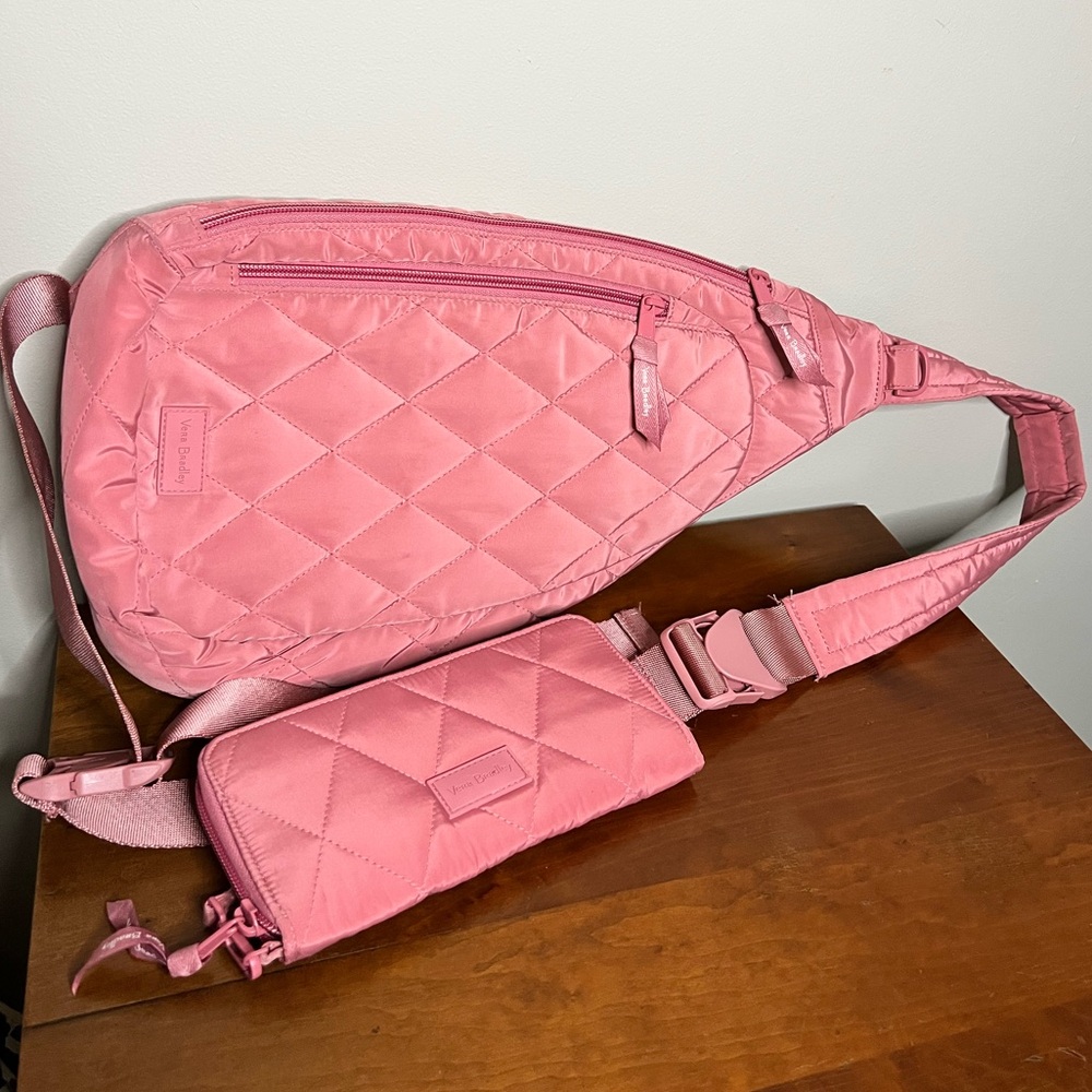 Vera Bradley ultralight essential sling backpack purse & wristlet blush sienna